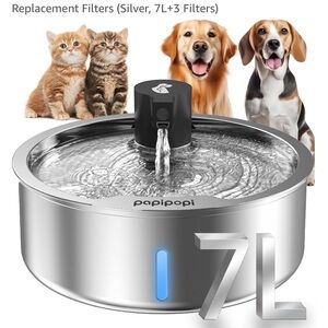 Papipopi Silver Pet Water Fountain - Extra filters NO PUMP